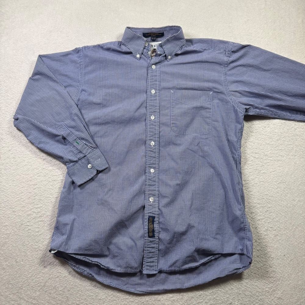 Tommy Hilfiger Button Down Shirt Mens 15-32 Blue Gingham Excellent Long Sleeve